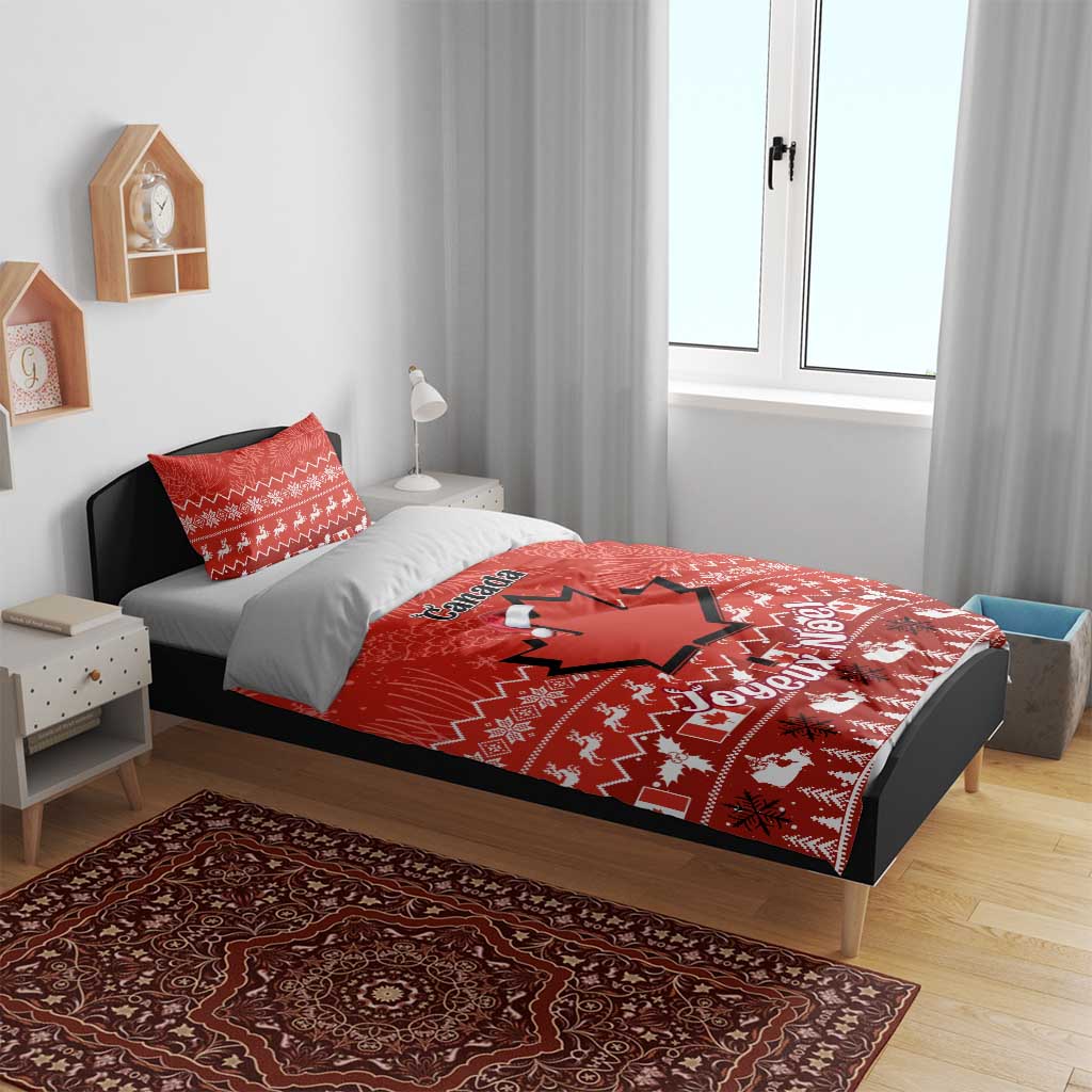 Personalised Canada Christmas Bedding Set Maple Leaf Santa With Map Merry Xmas LT14