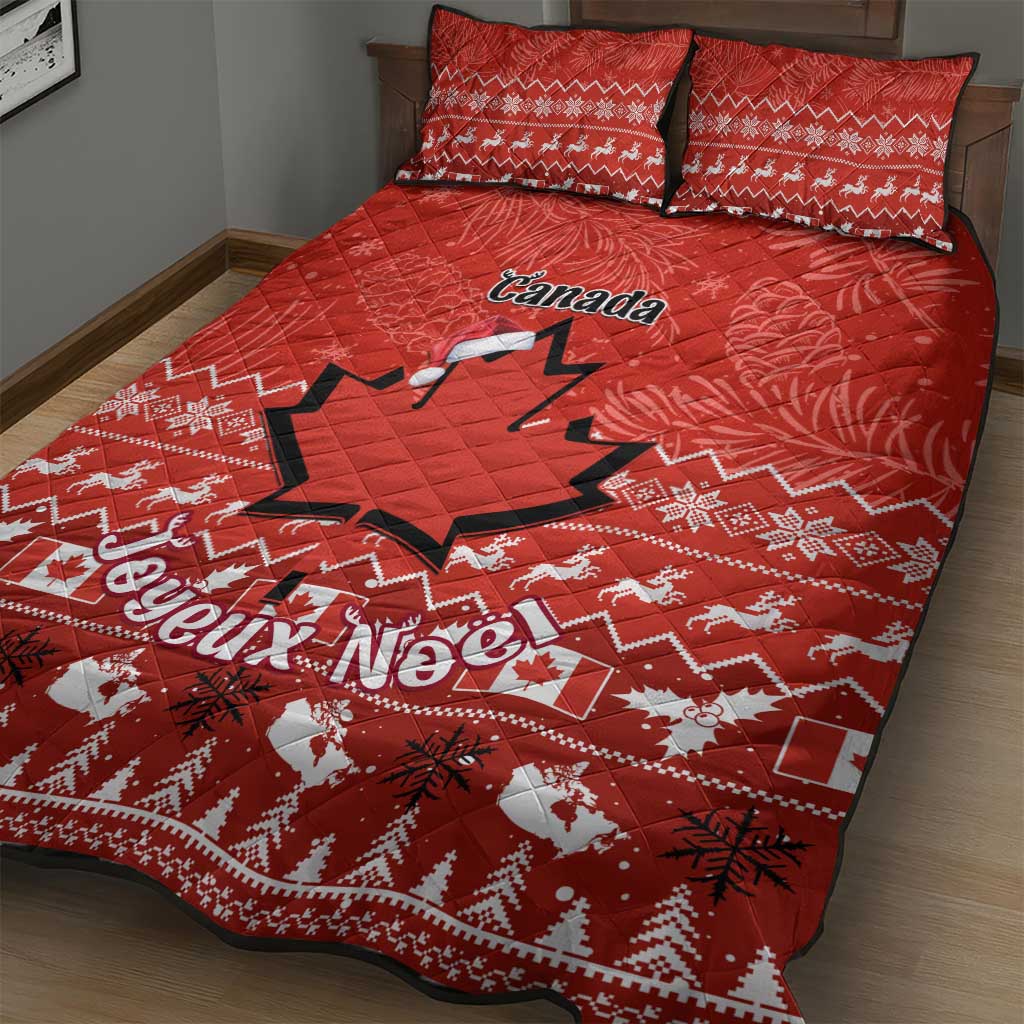 Personalised Canada Christmas Quilt Bed Set Maple Leaf Santa With Map Merry Xmas LT14