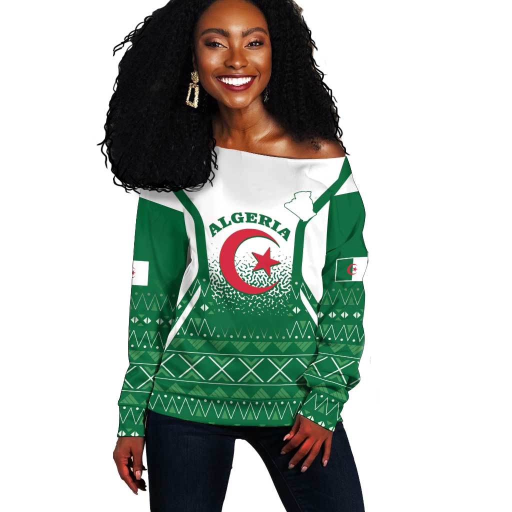 Personalized Afro Algeria Off Shoulder Sweater Coat Of Arms African Pattern LT14
