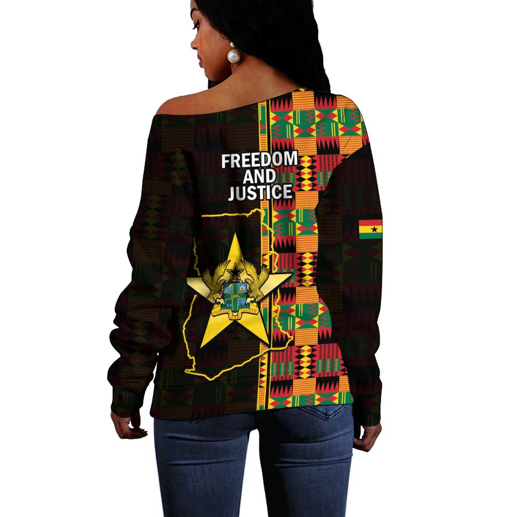 Afro Ghana Independence Day Off Shoulder Sweater Ghanaian 1957 Kente Pattern LT14