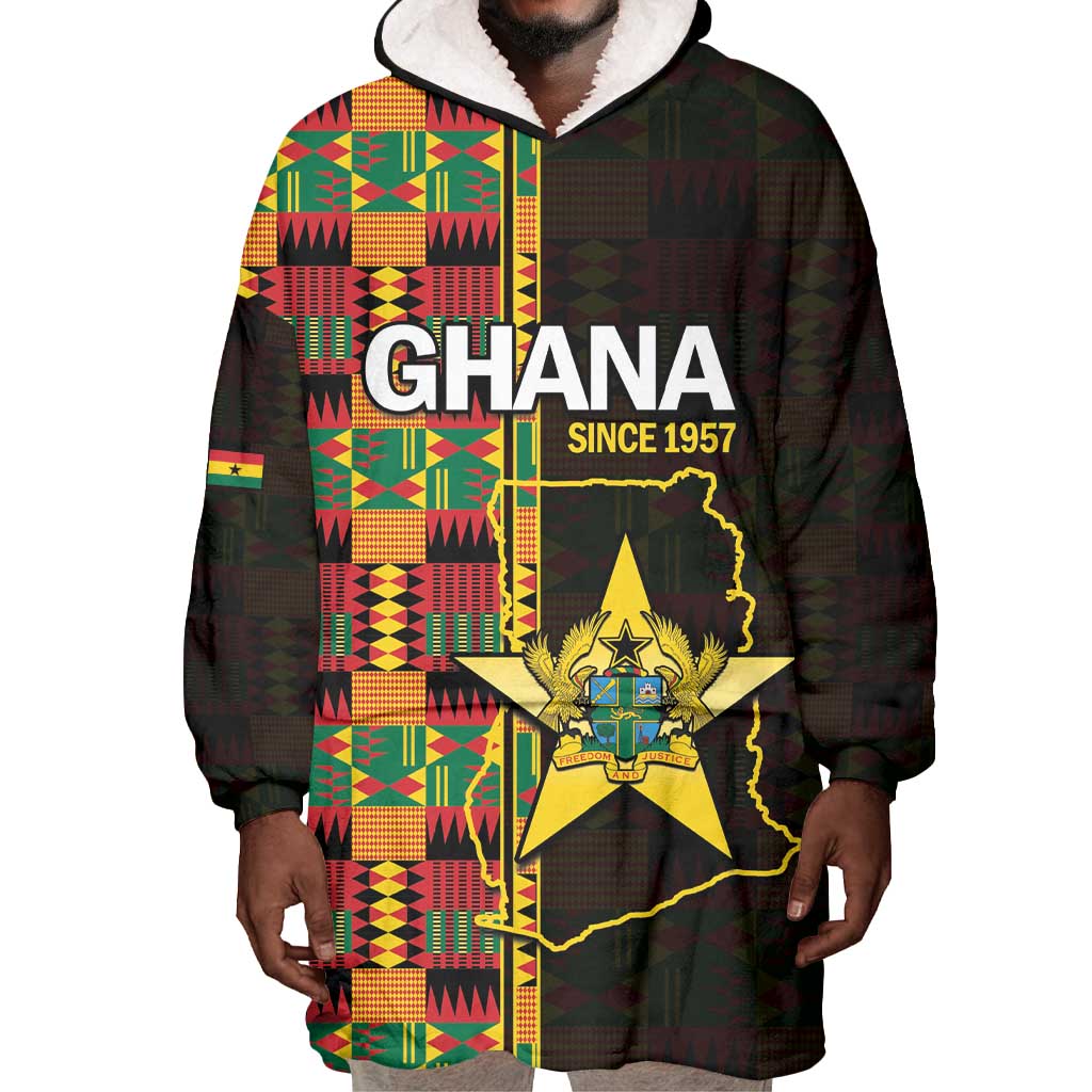 Afro Ghana Independence Day Wearable Blanket Hoodie Ghanaian 1957 Kente Pattern LT14