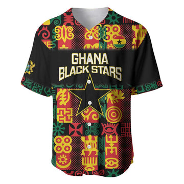 Custom Ghana Black Stars Baseball Jersey Adinkra Pattern - Football Style LT14