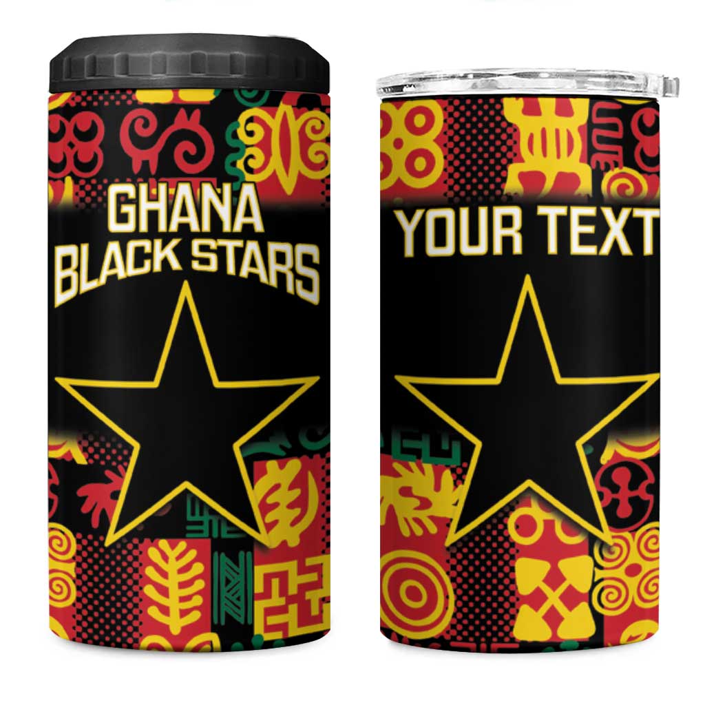 Custom Ghana Black Stars 4 in 1 Can Cooler Tumbler Adinkra Pattern - Football Style LT14