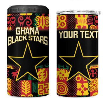Custom Ghana Black Stars 4 in 1 Can Cooler Tumbler Adinkra Pattern - Football Style LT14
