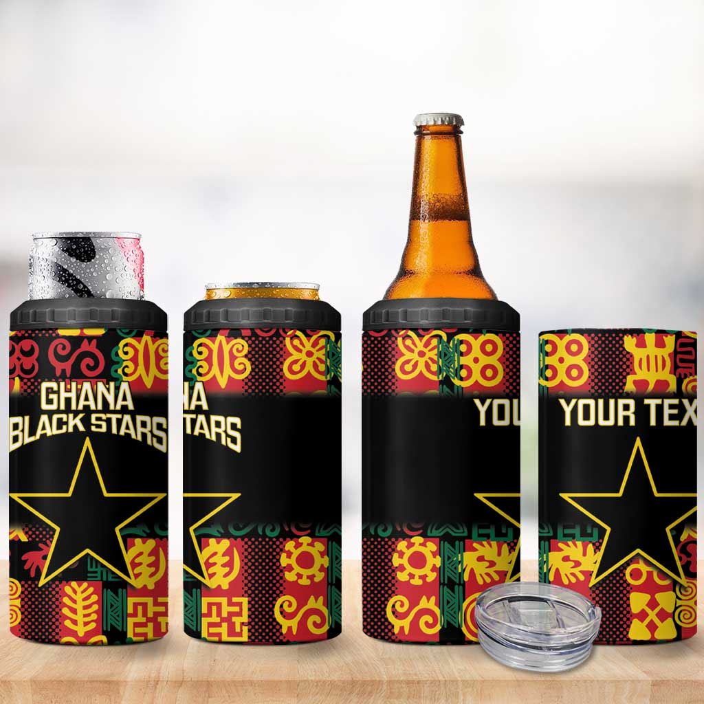 Custom Ghana Black Stars 4 in 1 Can Cooler Tumbler Adinkra Pattern - Football Style LT14