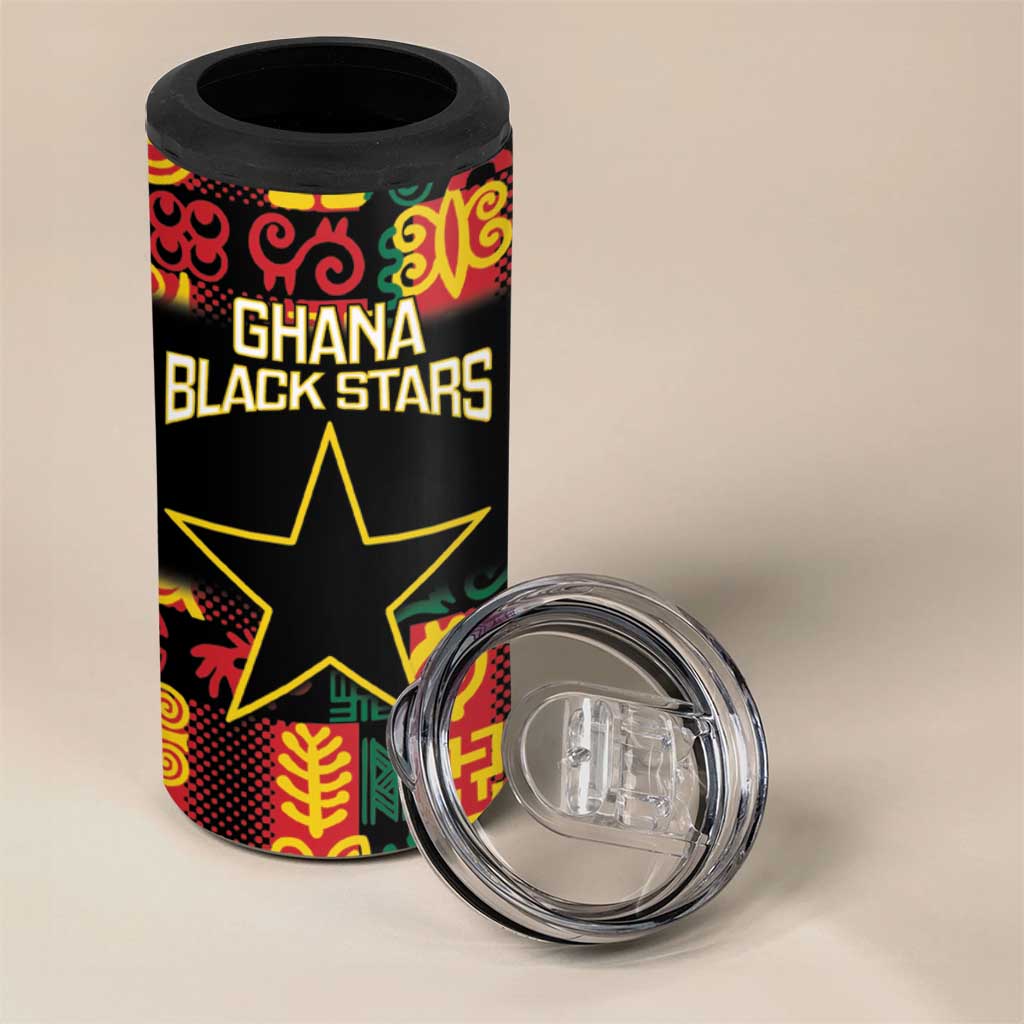 Custom Ghana Black Stars 4 in 1 Can Cooler Tumbler Adinkra Pattern - Football Style LT14