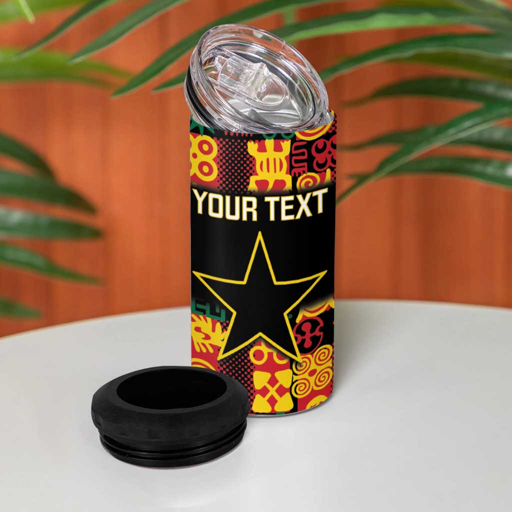 Custom Ghana Black Stars 4 in 1 Can Cooler Tumbler Adinkra Pattern - Football Style LT14