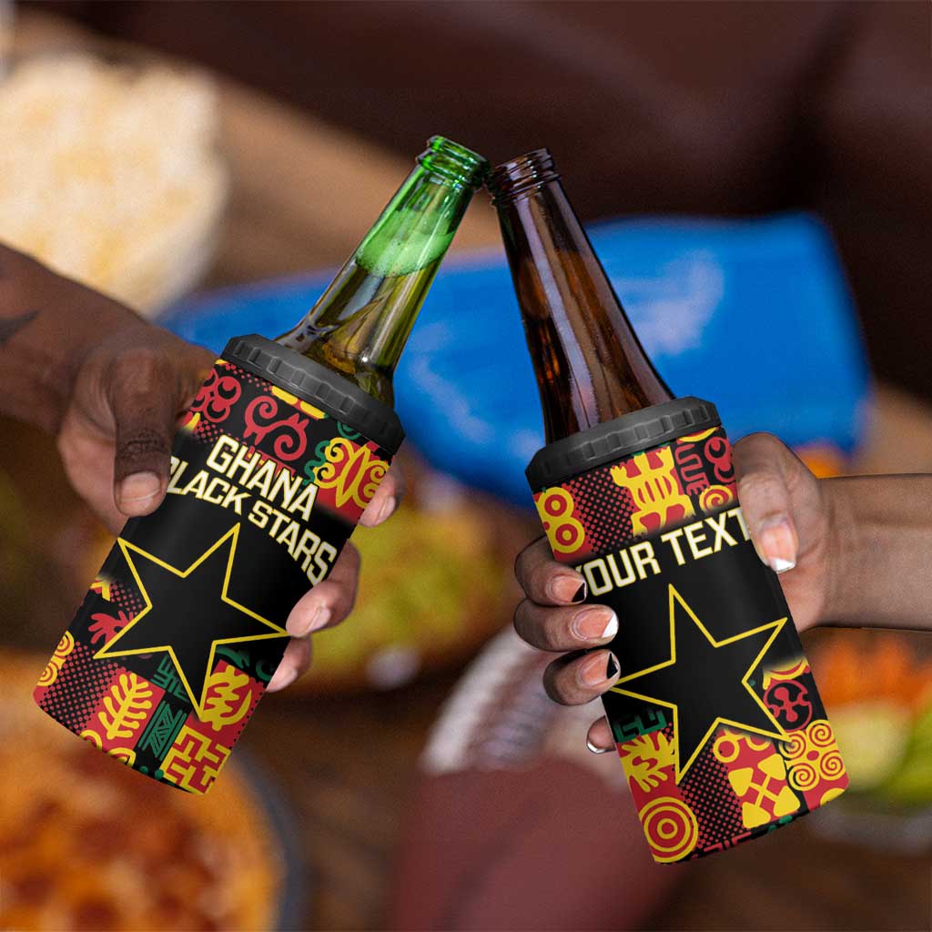 Custom Ghana Black Stars 4 in 1 Can Cooler Tumbler Adinkra Pattern - Football Style LT14