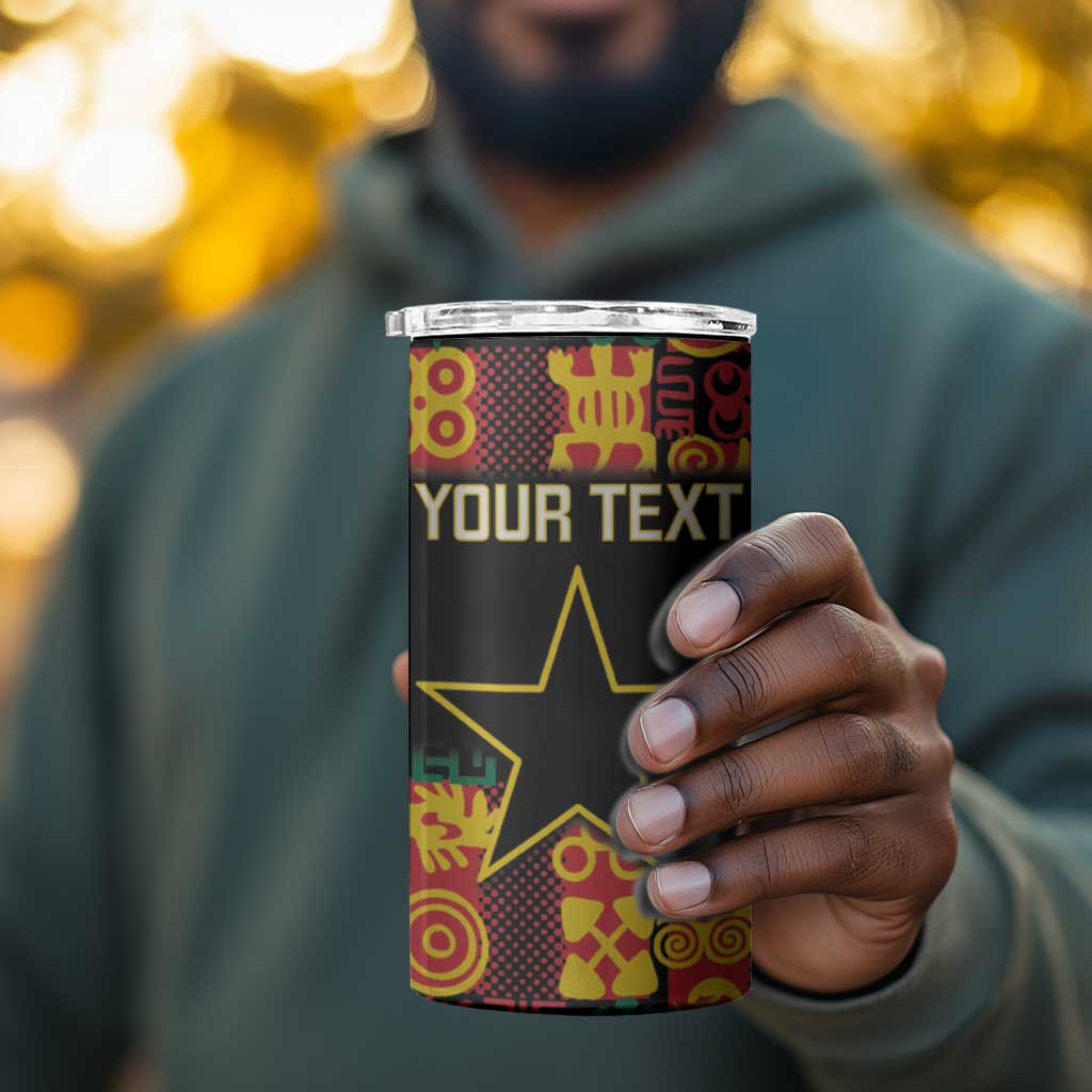 Custom Ghana Black Stars 4 in 1 Can Cooler Tumbler Adinkra Pattern - Football Style LT14
