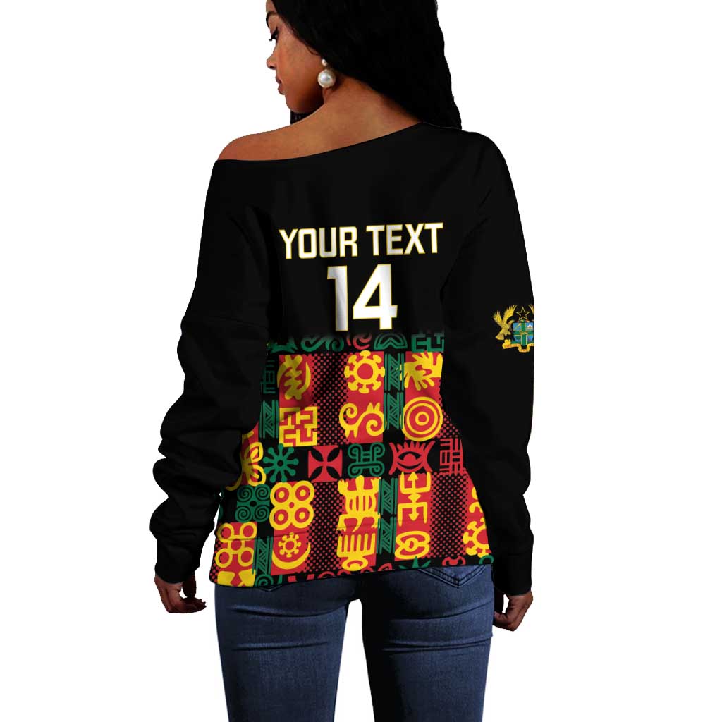 Custom Ghana Black Stars Off Shoulder Sweater Adinkra Pattern - Football Style LT14