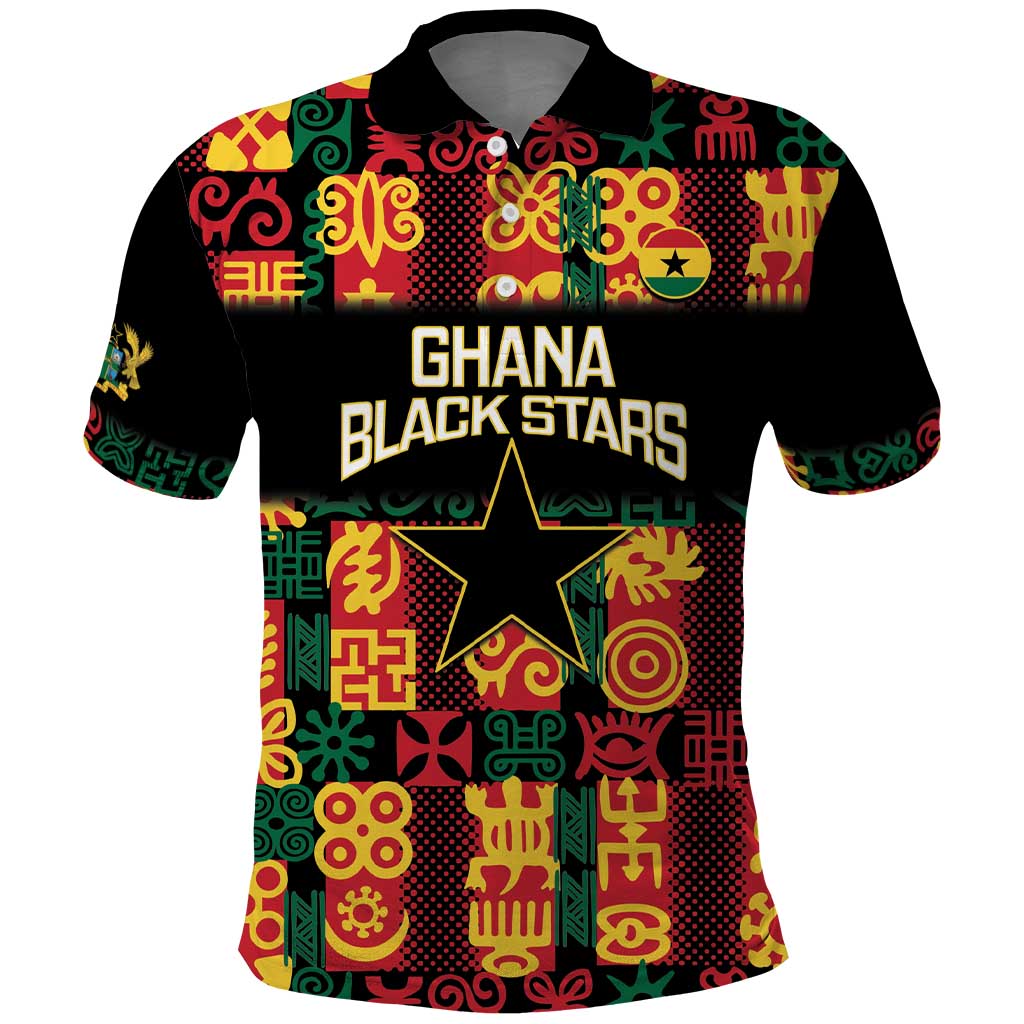 Custom Ghana Football Polo Shirt 2025 Go Black Stars Adinkra pattern LT14