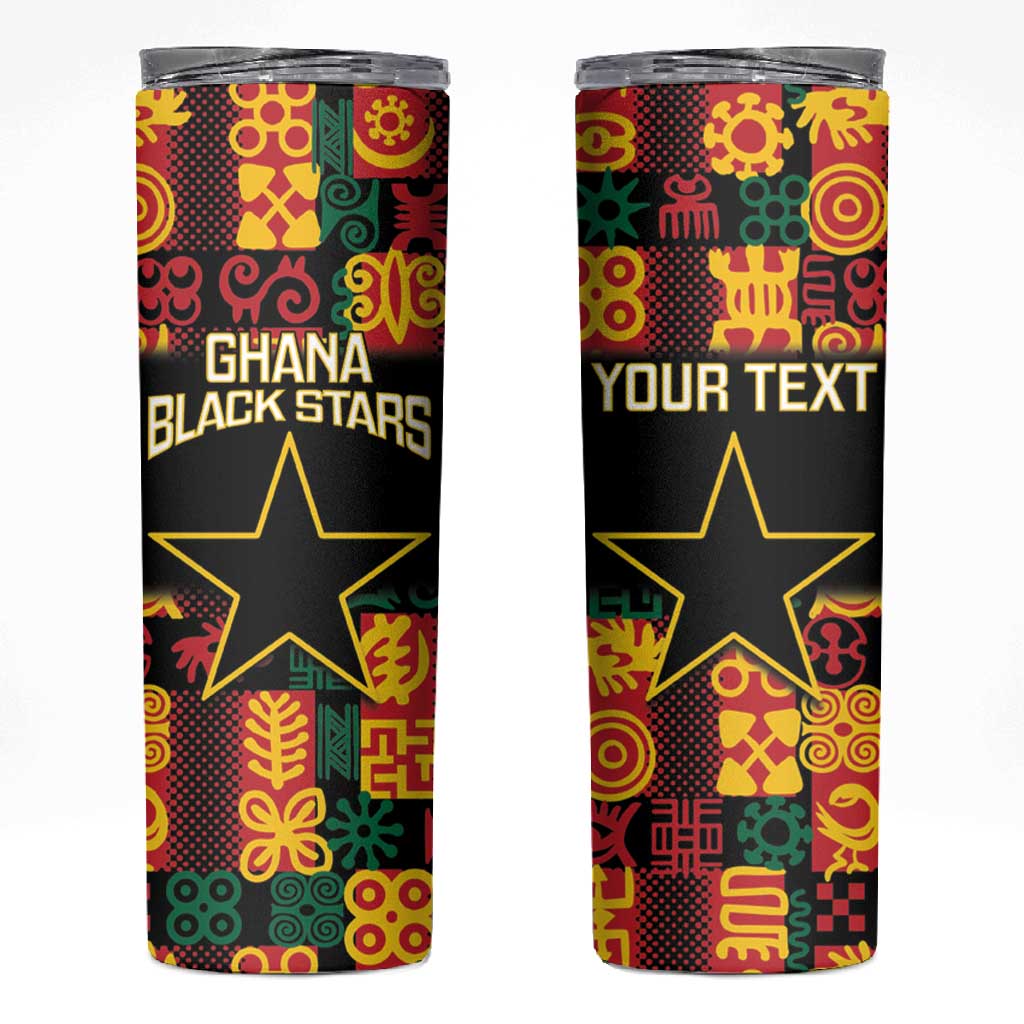 Custom Ghana Black Stars Skinny Tumbler Adinkra Pattern - Football Style LT14