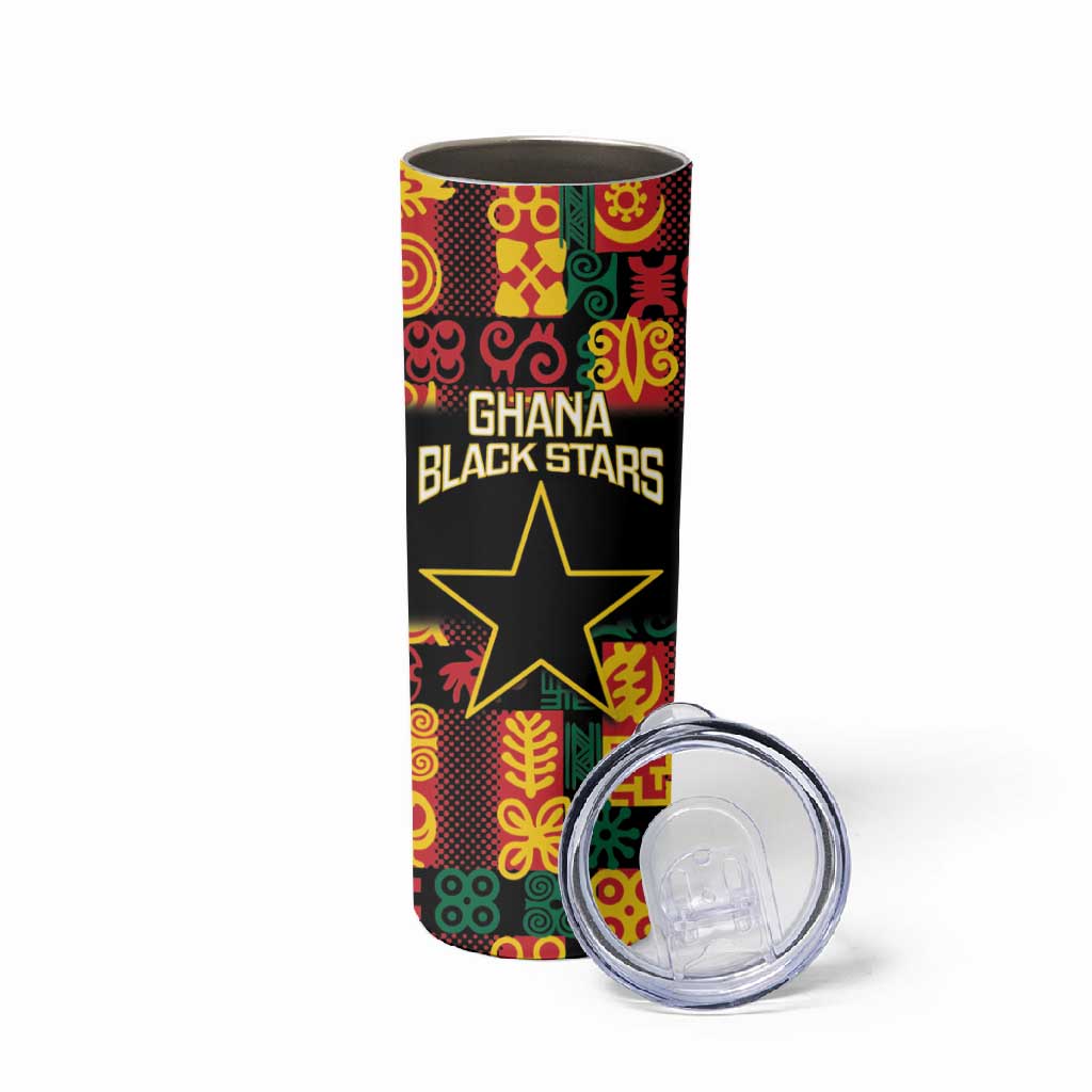 Custom Ghana Black Stars Skinny Tumbler Adinkra Pattern - Football Style LT14
