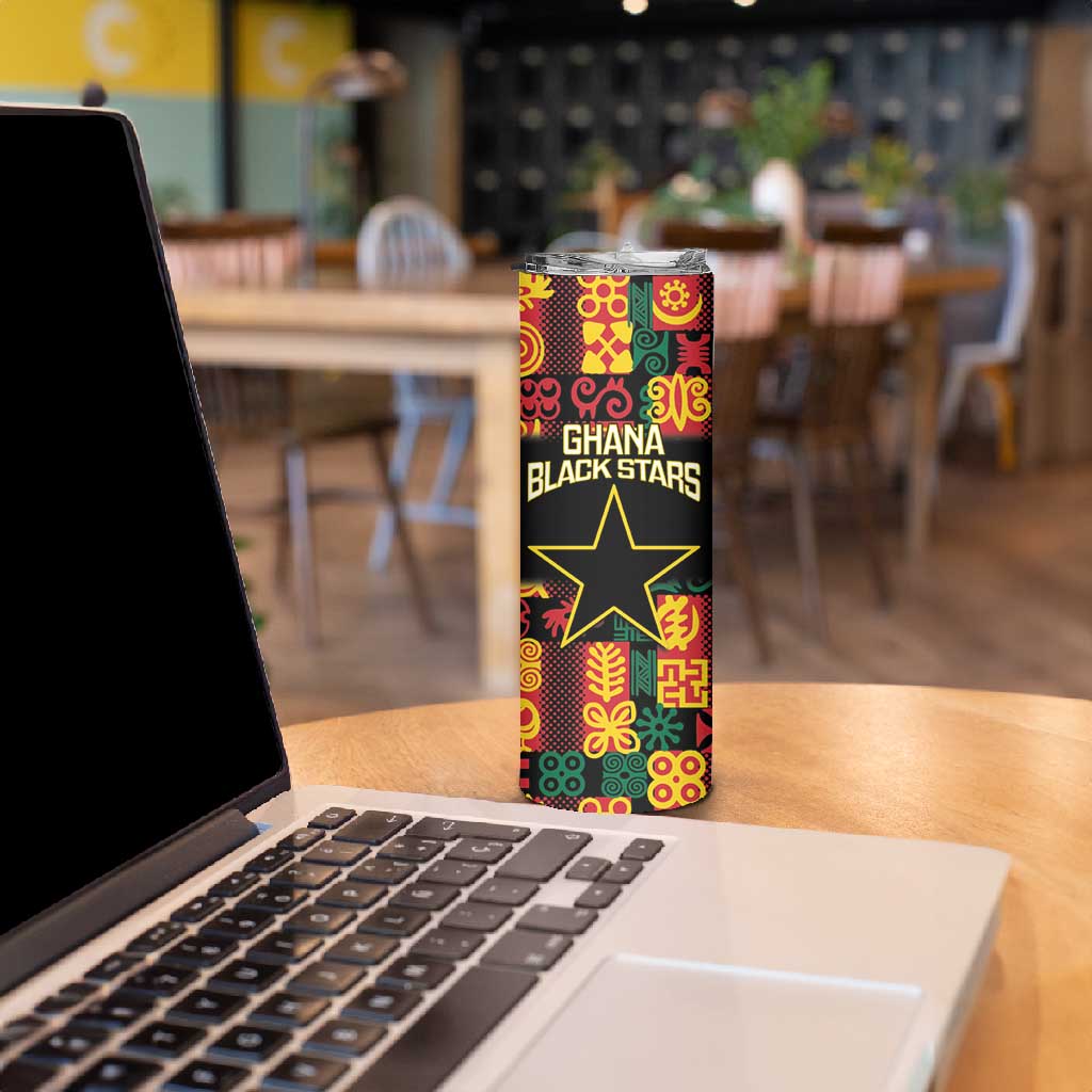 Custom Ghana Black Stars Skinny Tumbler Adinkra Pattern - Football Style LT14