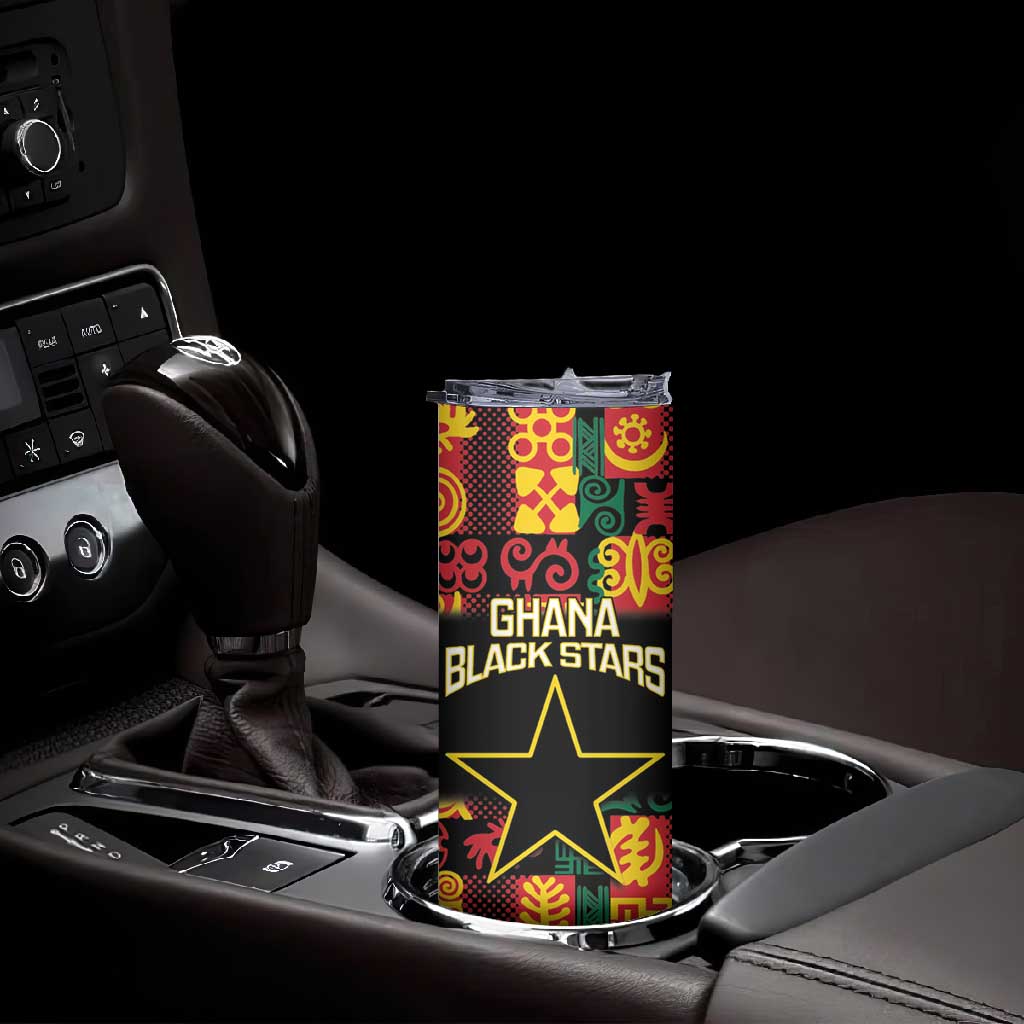 Custom Ghana Black Stars Skinny Tumbler Adinkra Pattern - Football Style LT14