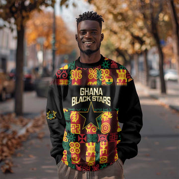 Custom Ghana Black Stars Sweatshirt Adinkra Pattern - Football Style LT14