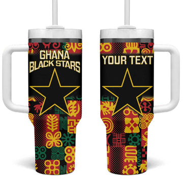 Custom Ghana Black Stars Tumbler With Handle Adinkra Pattern - Football Style LT14