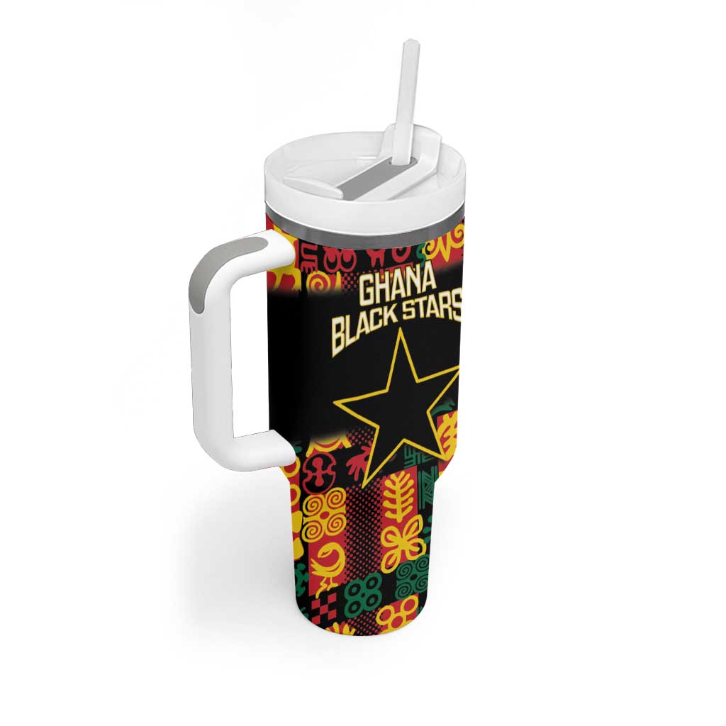 Custom Ghana Black Stars Tumbler With Handle Adinkra Pattern - Football Style LT14