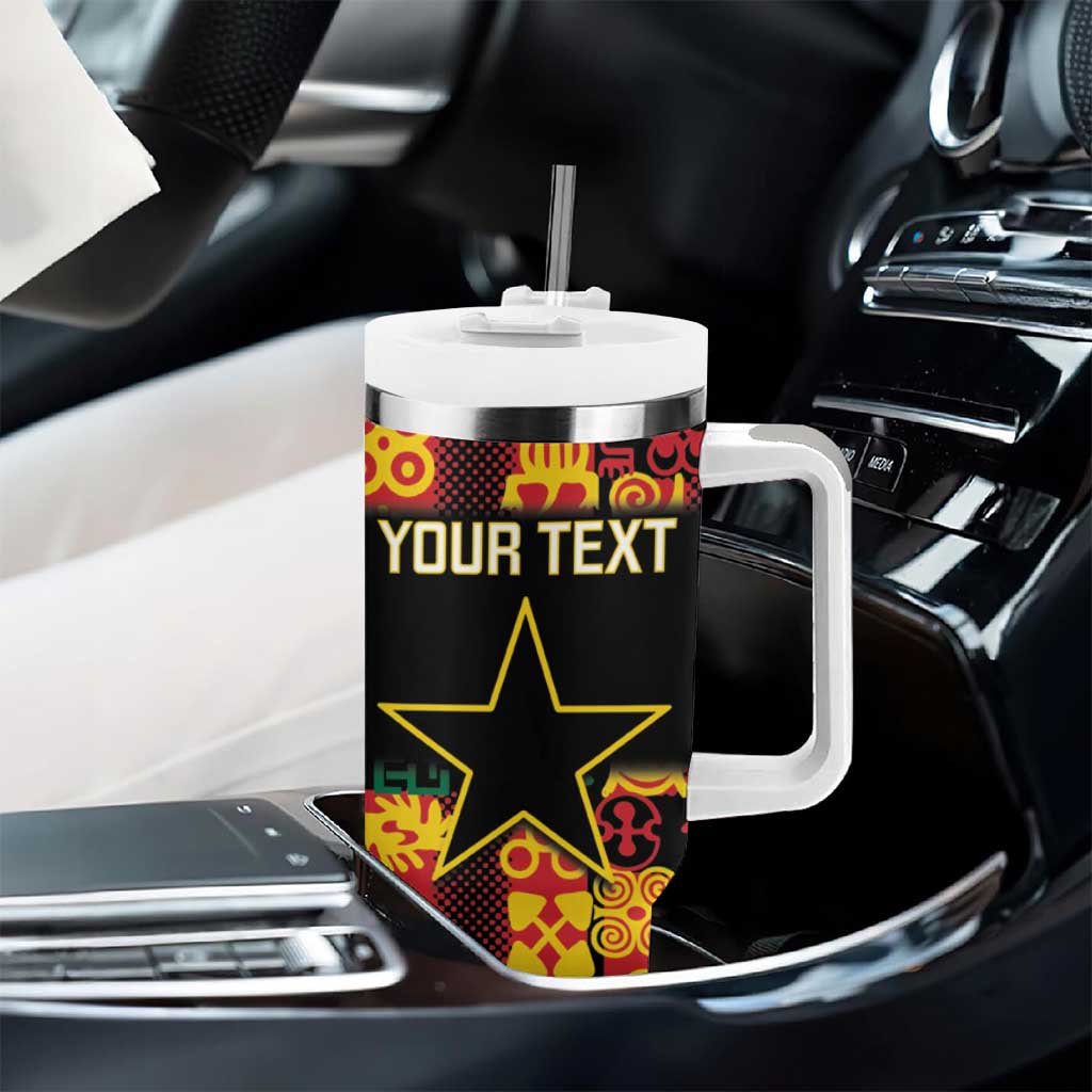 Custom Ghana Black Stars Tumbler With Handle Adinkra Pattern - Football Style LT14