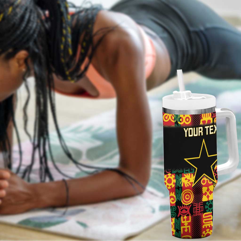 Custom Ghana Black Stars Tumbler With Handle Adinkra Pattern - Football Style LT14