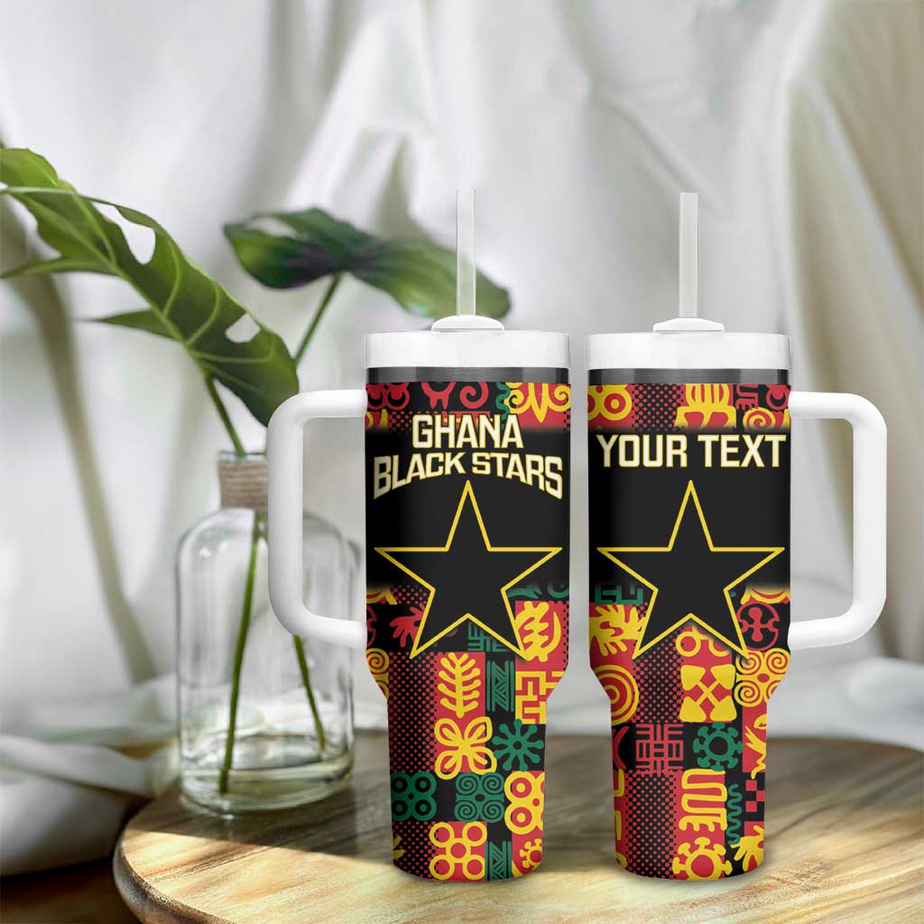 Custom Ghana Black Stars Tumbler With Handle Adinkra Pattern - Football Style LT14
