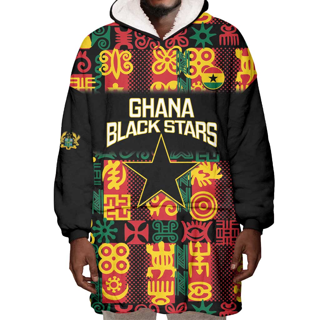 Custom Ghana Black Stars Wearable Blanket Hoodie Adinkra Pattern - Football Style LT14