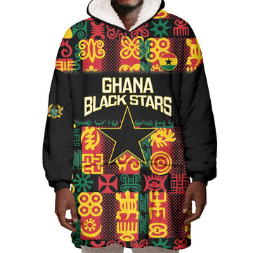 Custom Ghana Black Stars Wearable Blanket Hoodie Adinkra Pattern - Football Style LT14