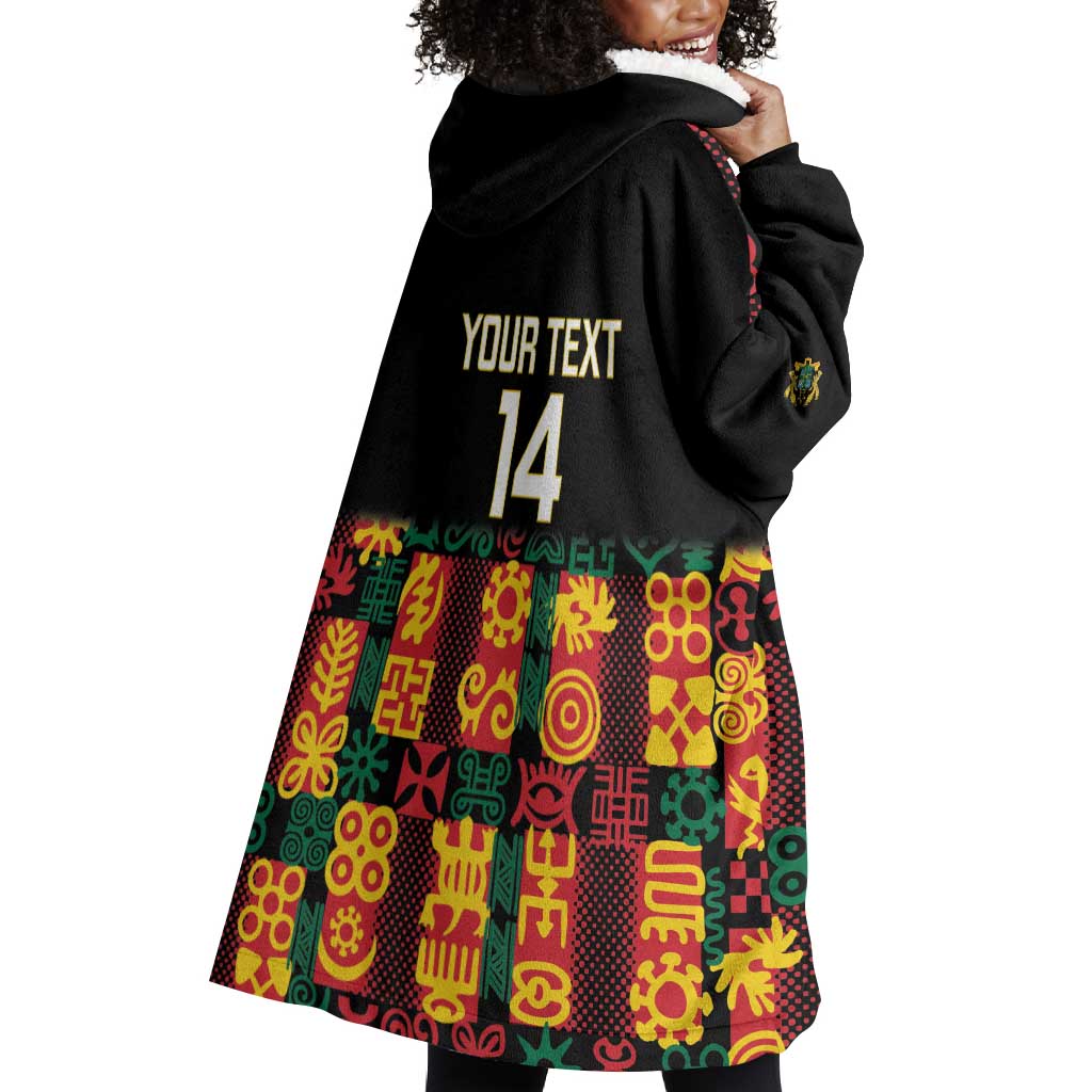 Custom Ghana Black Stars Wearable Blanket Hoodie Adinkra Pattern - Football Style LT14
