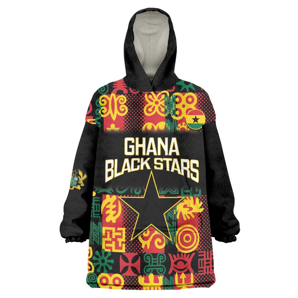 Custom Ghana Black Stars Wearable Blanket Hoodie Adinkra Pattern - Football Style LT14