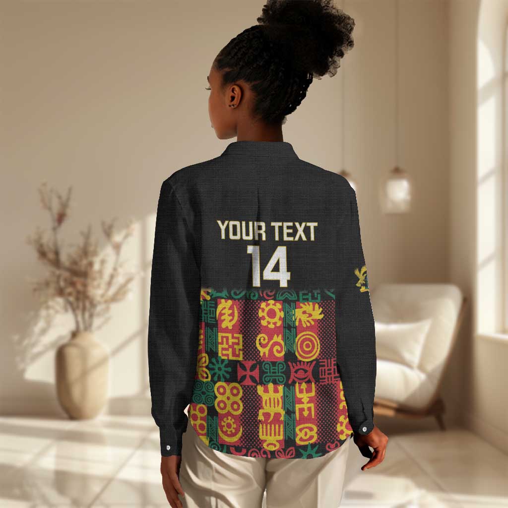 Custom Ghana Black Stars Women Casual Shirt Adinkra Pattern - Football Style LT14