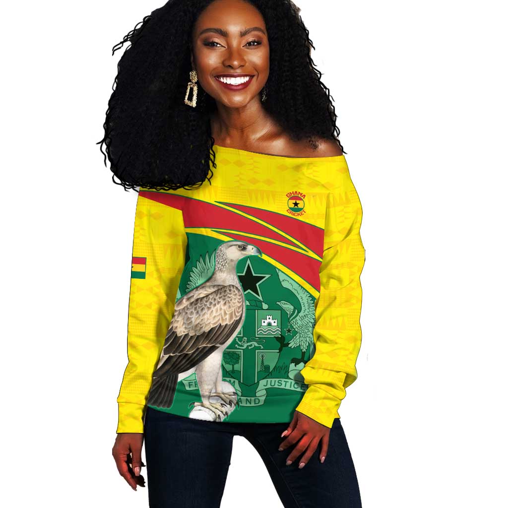 Custom Ghana Black Batters Off Shoulder Sweater Ghanaian Tawny Eagle - Cricket Style LT14