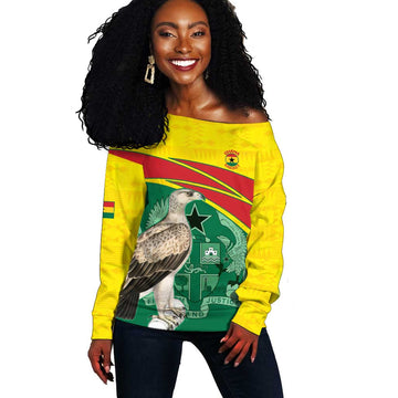 Custom Ghana Black Batters Off Shoulder Sweater Ghanaian Tawny Eagle - Cricket Style LT14