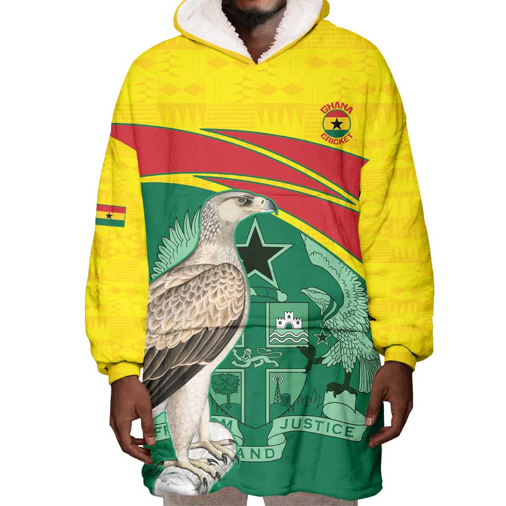 Custom Ghana Black Batters Wearable Blanket Hoodie Ghanaian Tawny Eagle - Cricket Style LT14