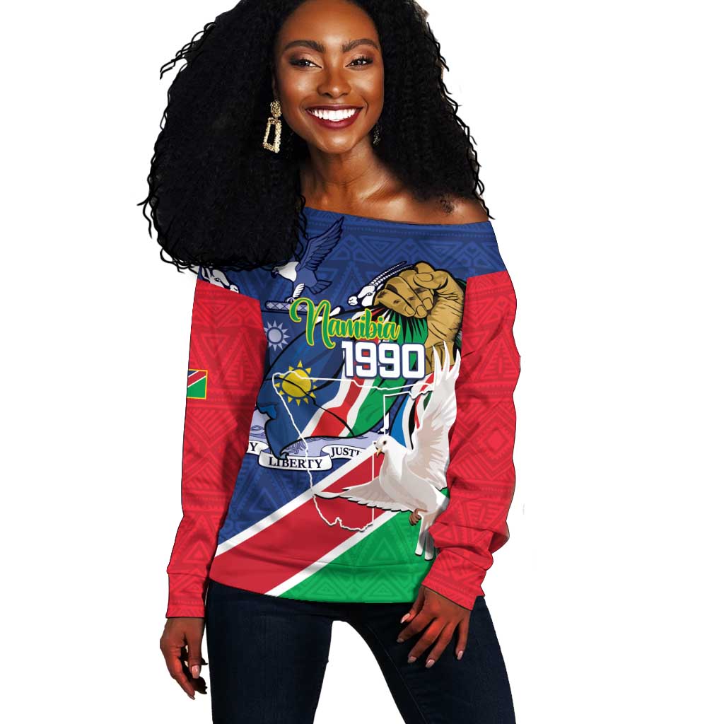 Afro Namibia Independence Day Off Shoulder Sweater Namibian 1990 African Pattern LT14