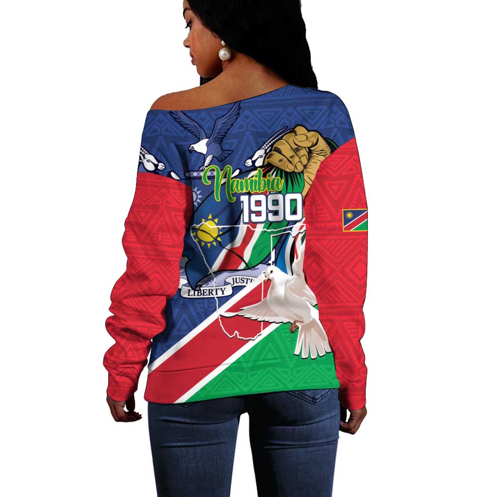 Afro Namibia Independence Day Off Shoulder Sweater Namibian 1990 African Pattern LT14
