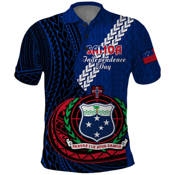 Custom Samoa Polo Shirt Happy Independence Day Samoan Blue Pattern LT14