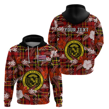 Custom Hawaii State Hoodie Tropical Flowers Mix Tartan Red Version LT14