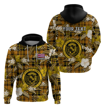 Custom Hawaii State Hoodie Tropical Flowers Mix Tartan Gold Version LT14