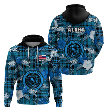 Hawaii State Hoodie Tropical Flowers Mix Tartan Blue Version LT14