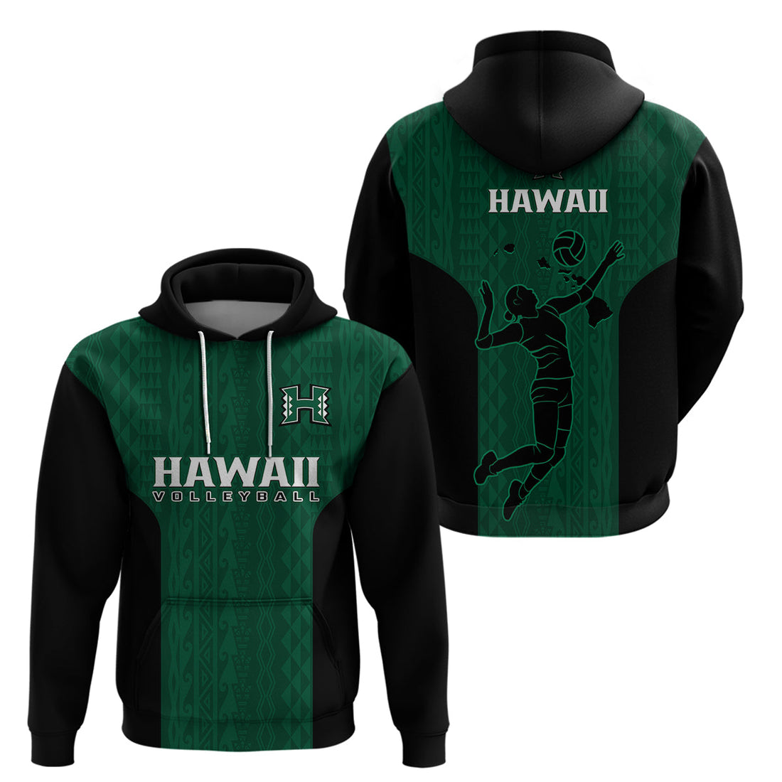 Hawaii Volleyball Hoodie Hawaiian Kakau Green Style LT14