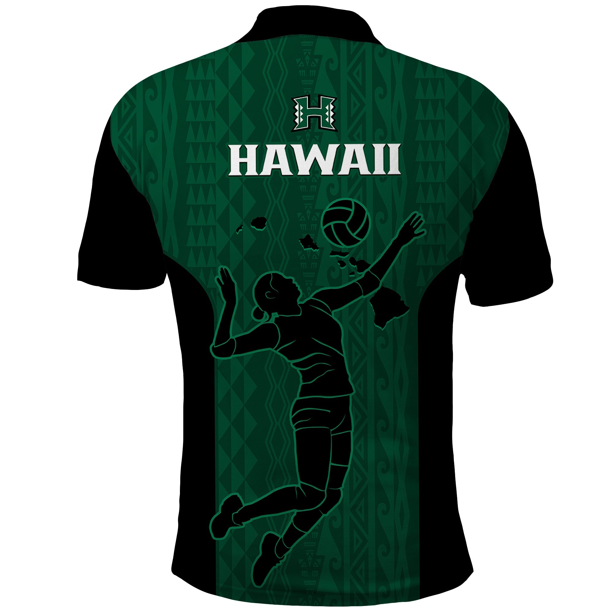 Hawaii Volleyball Polo Shirt Hawaiian Kakau Green Style LT14