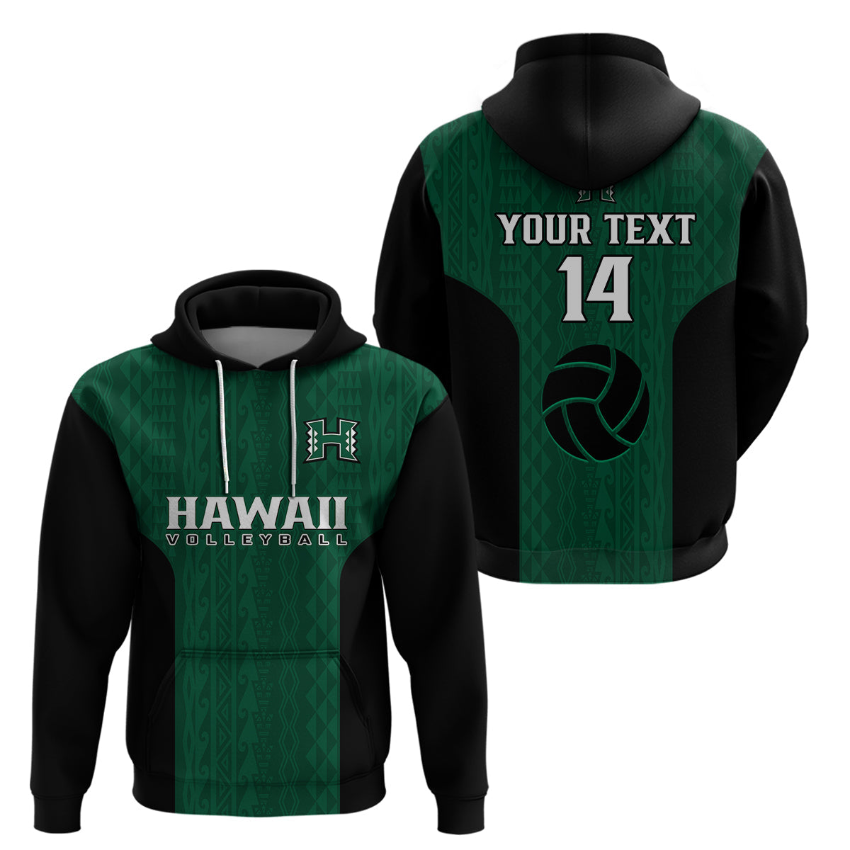 Custom Hawaii Volleyball Hoodie Hawaiian Kakau Green Style LT14