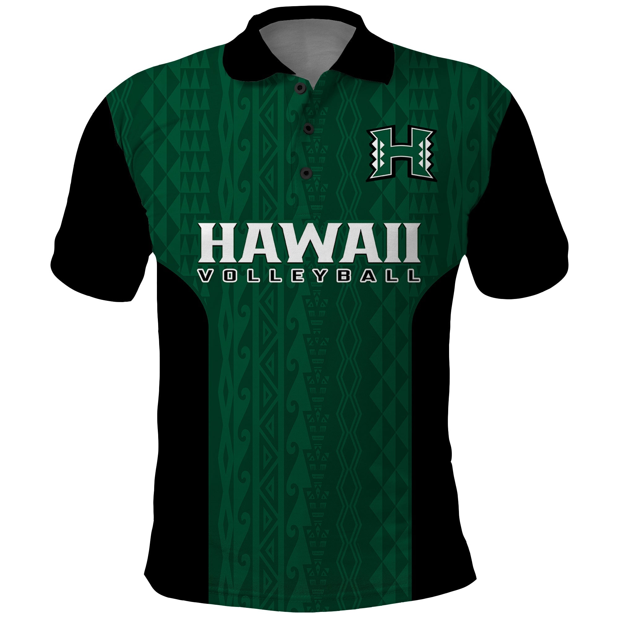 (Custom Text And Number) Hawaii Volleyball Polo Shirt Hawaiian Kakau Green Style LT14