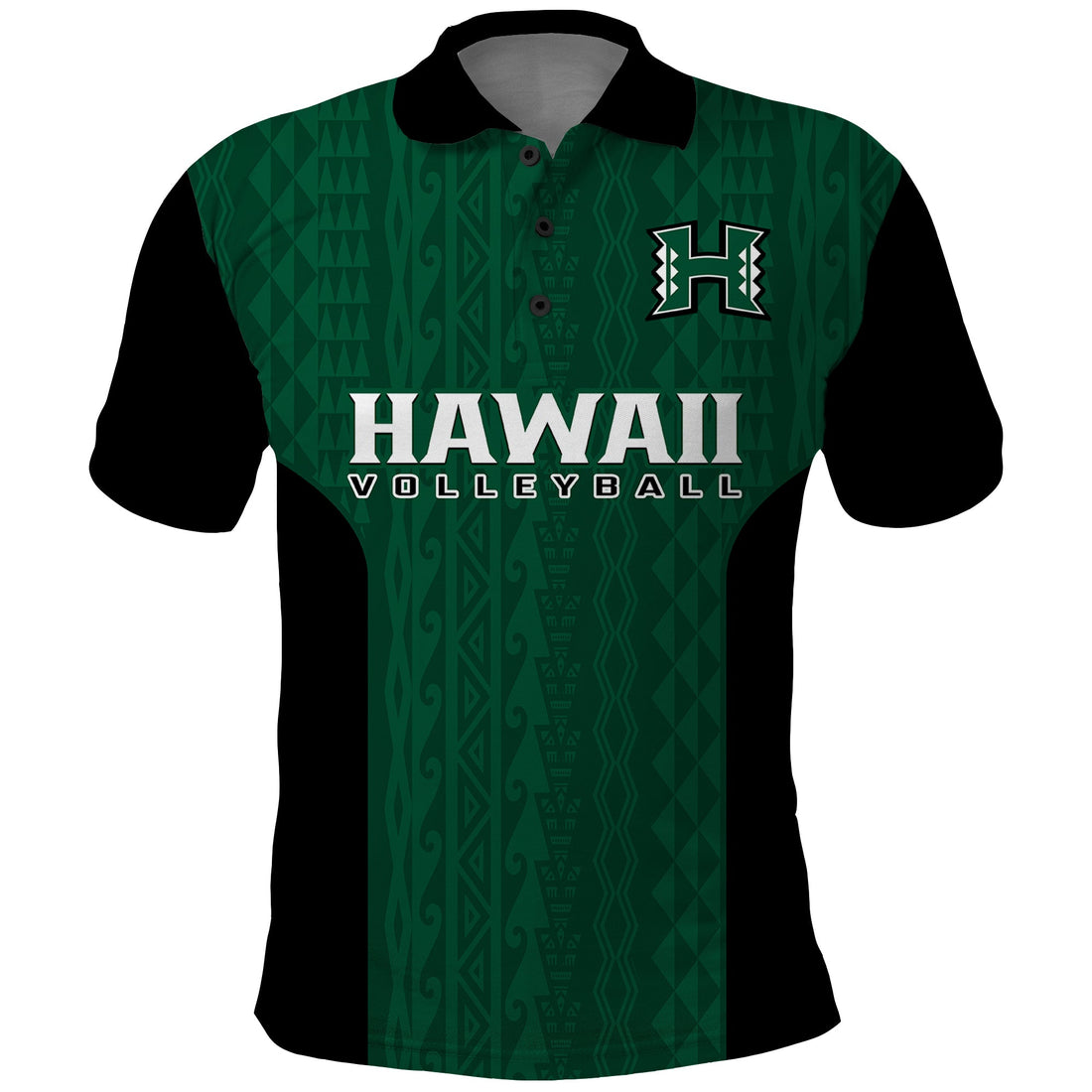(Custom Text And Number) Hawaii Volleyball Polo Shirt Hawaiian Kakau Green Style LT14