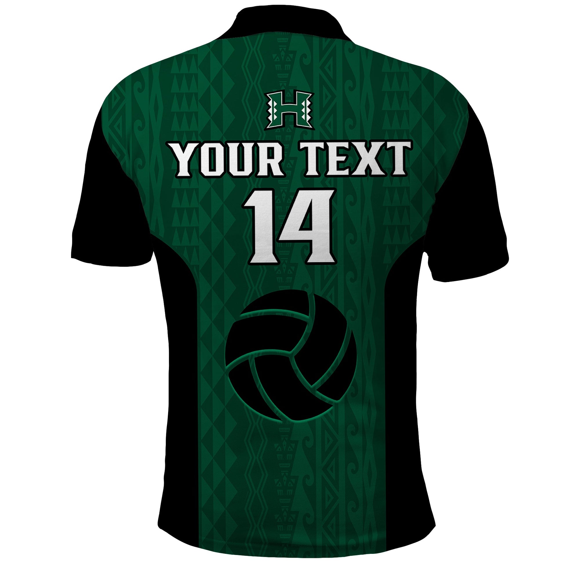 (Custom Text And Number) Hawaii Volleyball Polo Shirt Hawaiian Kakau Green Style LT14
