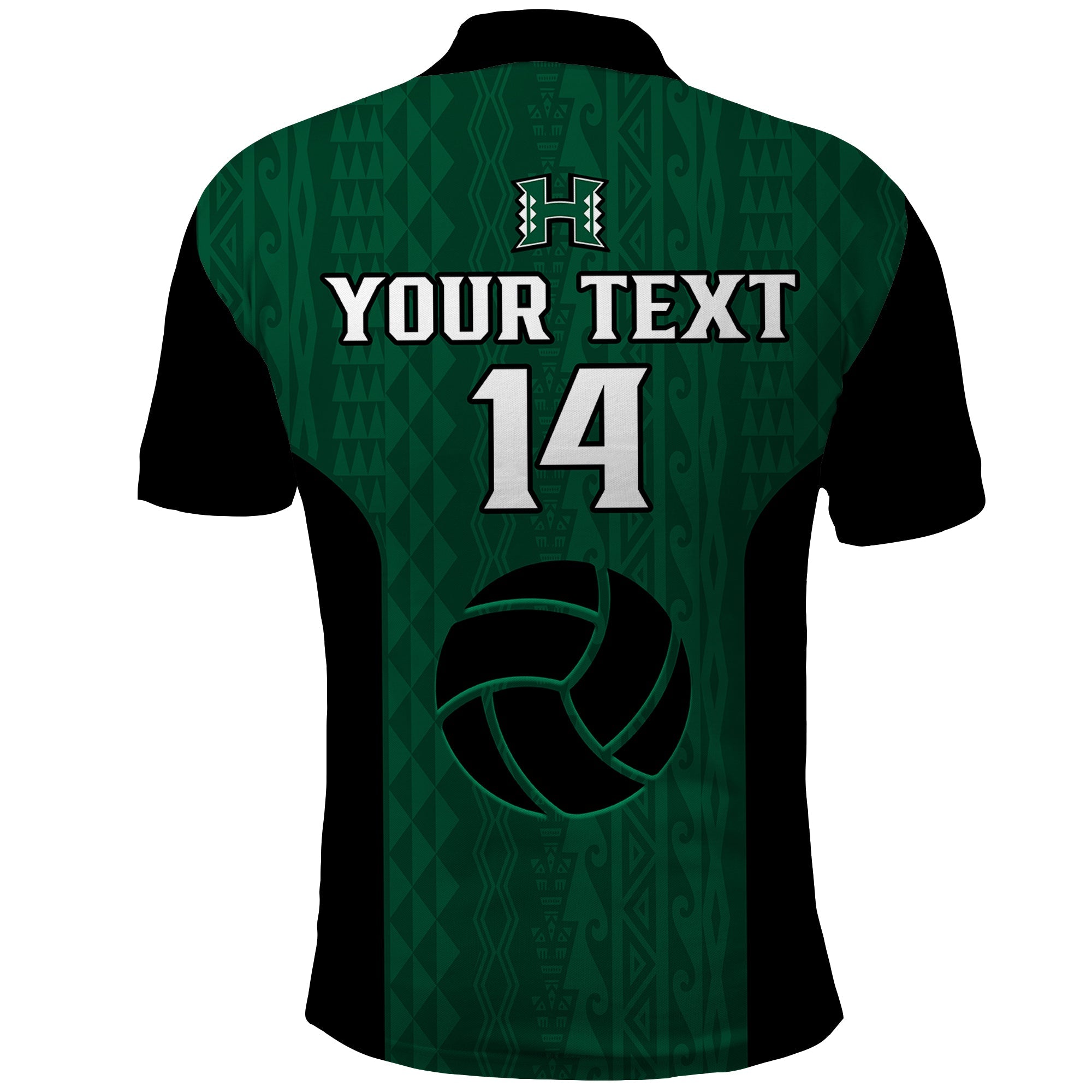 (Custom Text And Number) Hawaii Volleyball Polo Shirt Hawaiian Kakau Green Style LT14