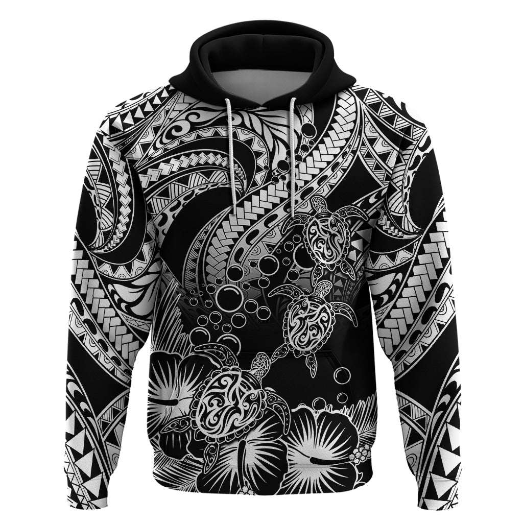 Custom Polynesian Hoodie Tribal Honu Turtle with Hibiscus White Version LT14