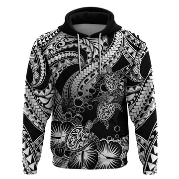 Custom Polynesian Hoodie Tribal Honu Turtle with Hibiscus White Version LT14