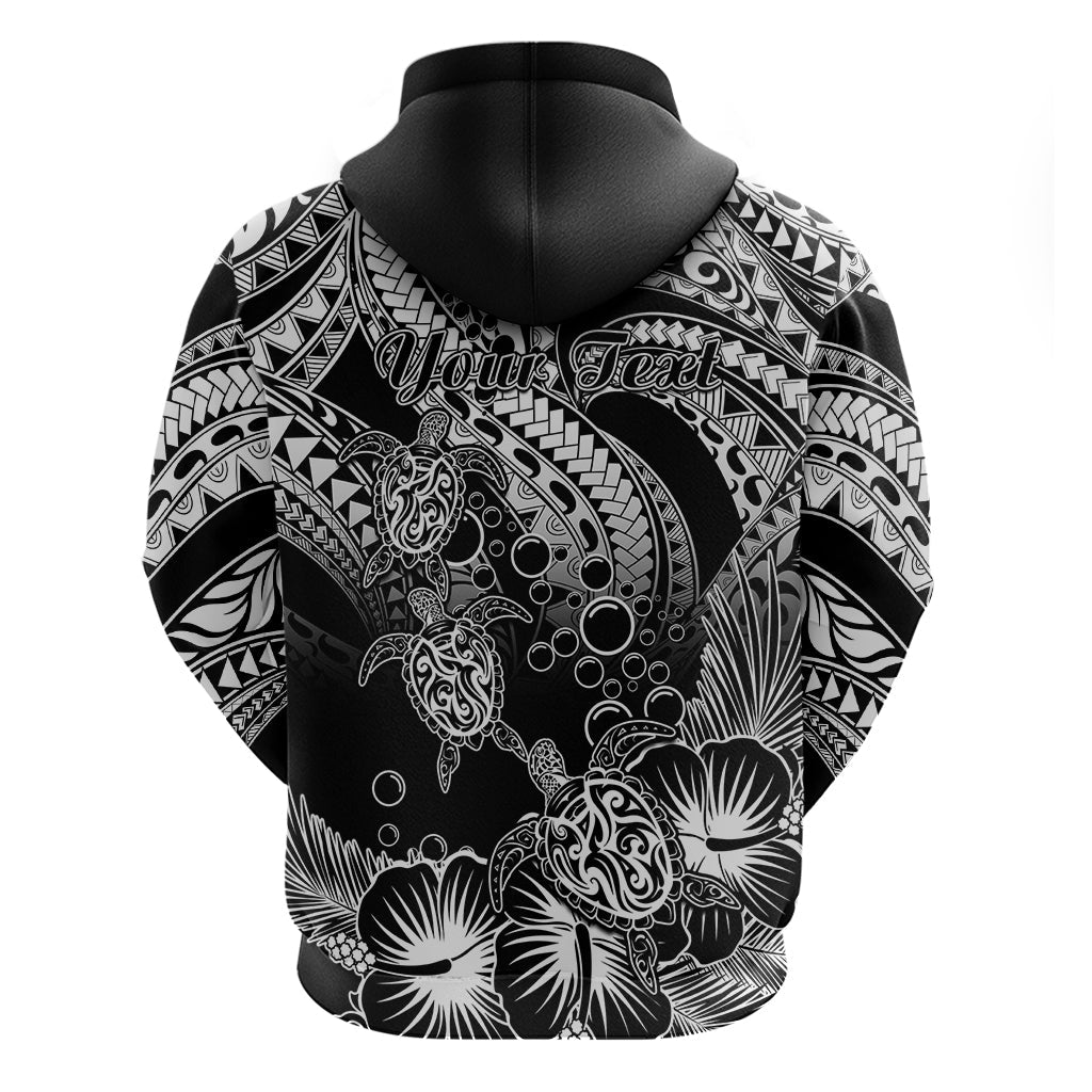 Custom Polynesian Hoodie Tribal Honu Turtle with Hibiscus White Version LT14