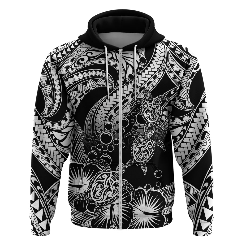Custom Polynesian Hoodie Tribal Honu Turtle with Hibiscus White Version LT14